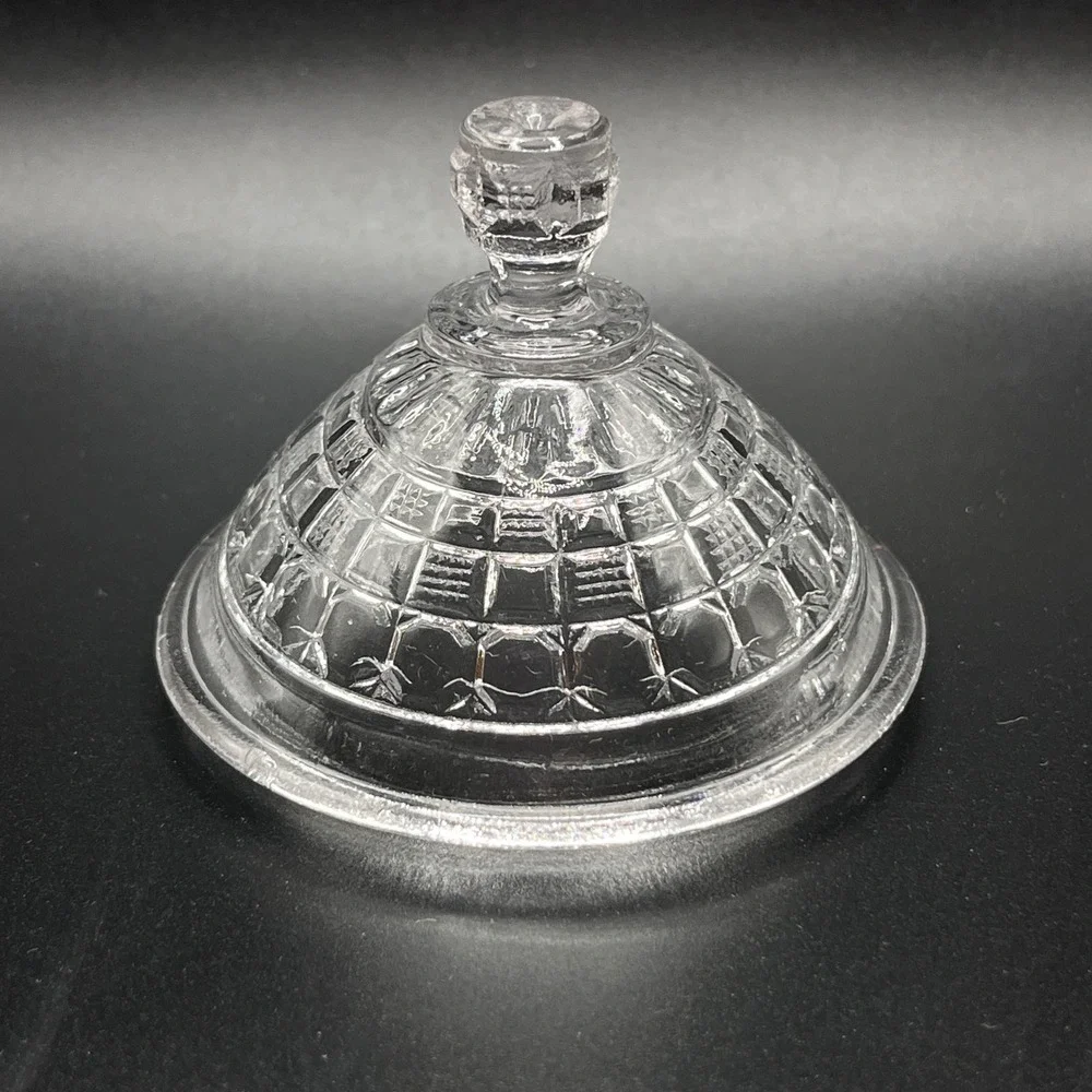 McKee Tappan Child Toy Clear Pressed Glass Round Butter Dish‎ Lid Flying Saucer